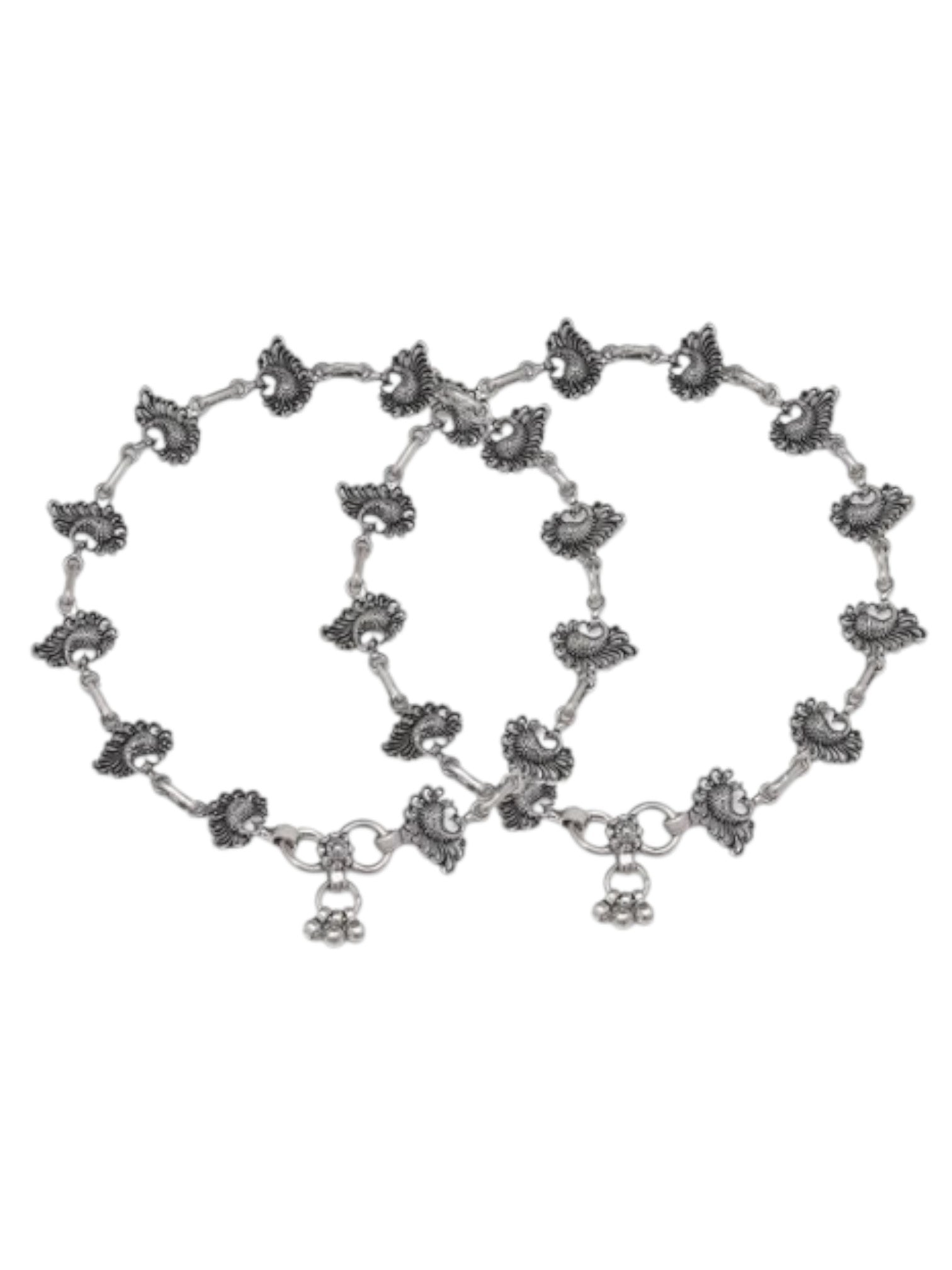 Peacock Plumage Radiance Rhodium-Plated 925 Sterling Silver Anklet By Kesardeep Impex For Women